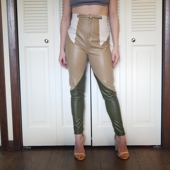 black leather belted trousers